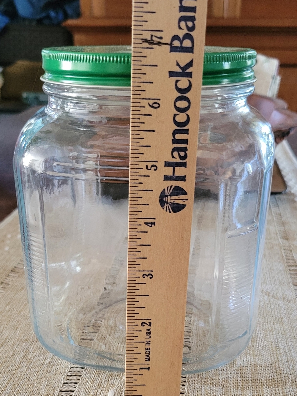 Vintage Glass Jar Canister Hoosier Cabinet Square Ribbed w/ Green Metal Lid - Picture 8 of 8